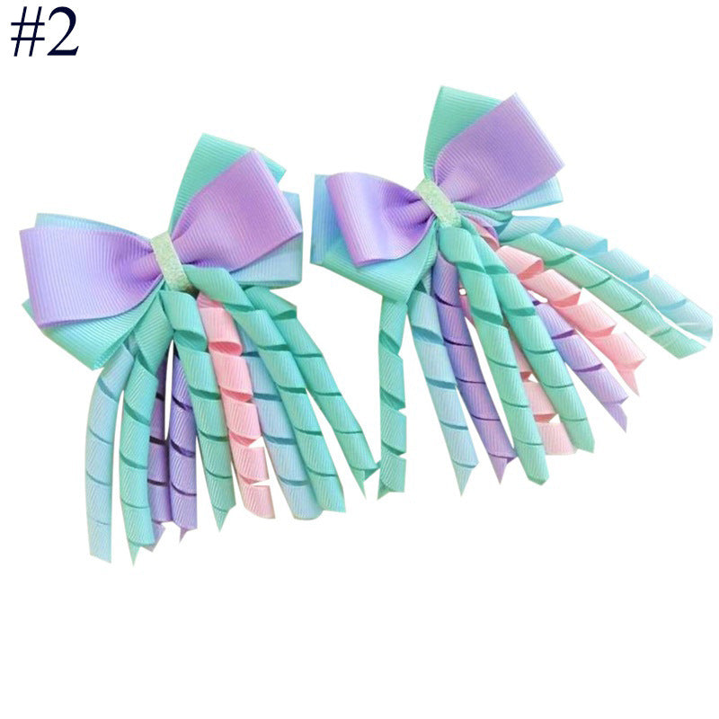 Wholesale 5pcs Bow Curl Ribbon Children's Christmas Independence Day Hair Clip